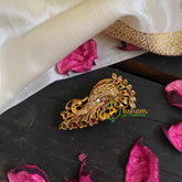 AD Stone Gold Saree Pin - Dotted Peacock Brooch-G5790